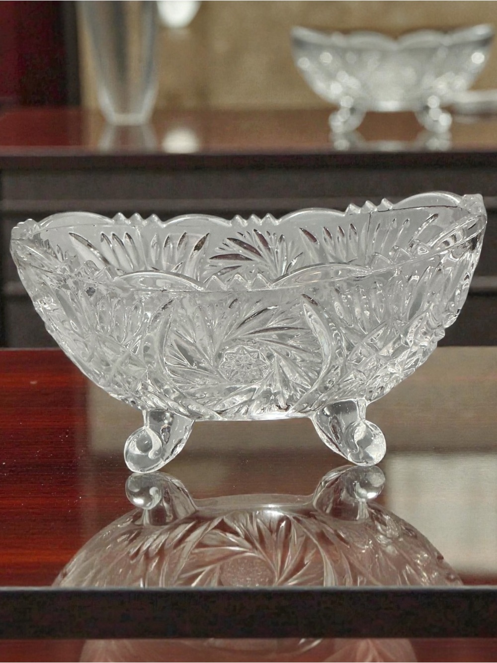 Vintage Heavy Lead Crystal Glass Footed Centerpiece Bowl